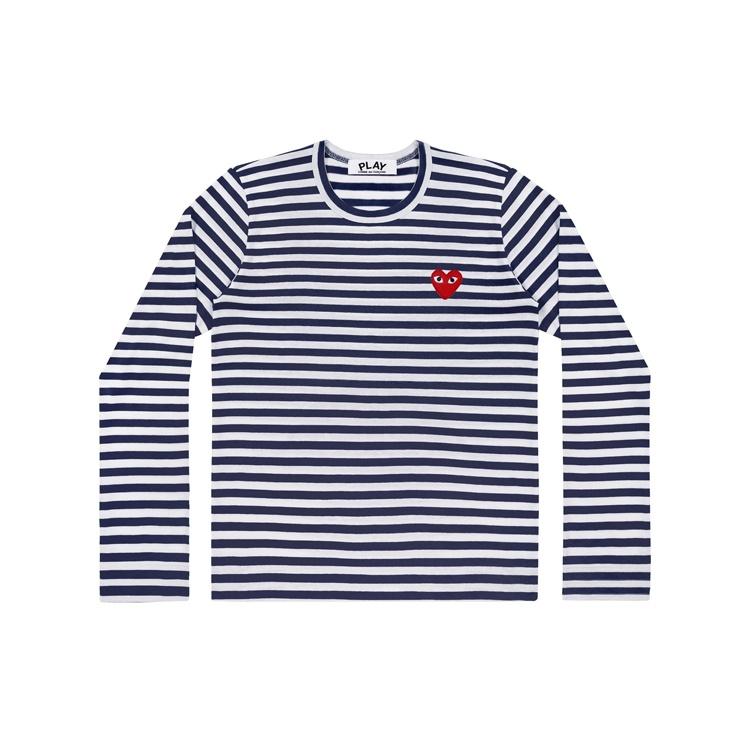 Comme des Garçons PLAY (WMNS) COMME des GARCONS PLAY Полосатая футболка с маленьким логотипом, длинный рукав 'Синий Белый' Женская AZ-T009-051-1