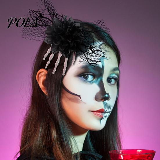 Halloween Hair Jewelry Gothic Skeleton Hand Flowers Clip with Black Mesh, Decorative Pins Skull Bone Claw Hairpin for Girls,Women, Party Costume