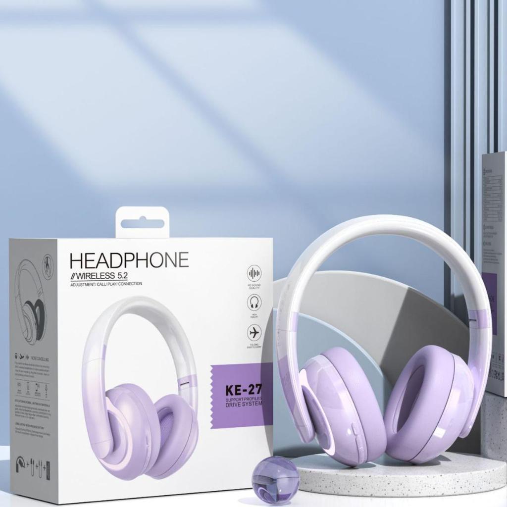 KE-27 Полноразмерные Bluetooth 5.3 Наушники: Низкая задержка, Цвет дофамина, Резиновые полноразмерные амбушюры