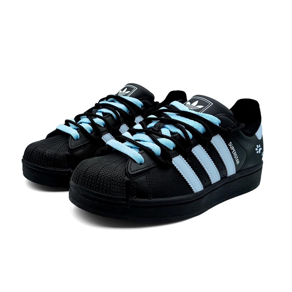 Adidas Originals Superstar 2 Abrasion Resistant Abrasion Resistant Low top Skateboard Shoes Women's Black Blue JI0079( team927-)