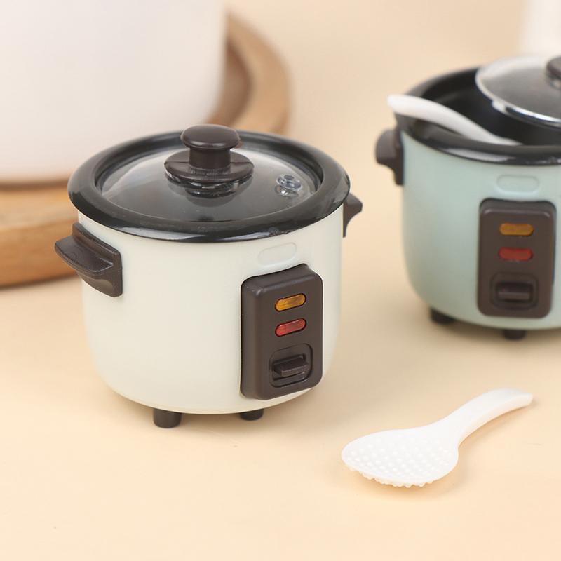 1:12 Кукольный домик Мини рисоварка с ложкой для риса Кухня Кухонные принадлежности Модель для приготовления пищи