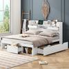 Double Bed, 160*200cm, With USB Port & Drawers & Storage Cabinet, Children's Bed, Multifunctional Bed, Large Storage Space, without Mattress, White