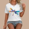 Fashionable Women's Colorful Dragonfly Printed T-shirt Fun Casual O-neck Short Sleeve T-shirt Summer Women's T-shirt