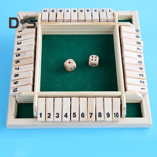 Shut The Box Board Game with Dice 4-Way Educational Math Number Strategy Game 4 Players Kids Adults Family Night Party Wooden Close The Box Toy