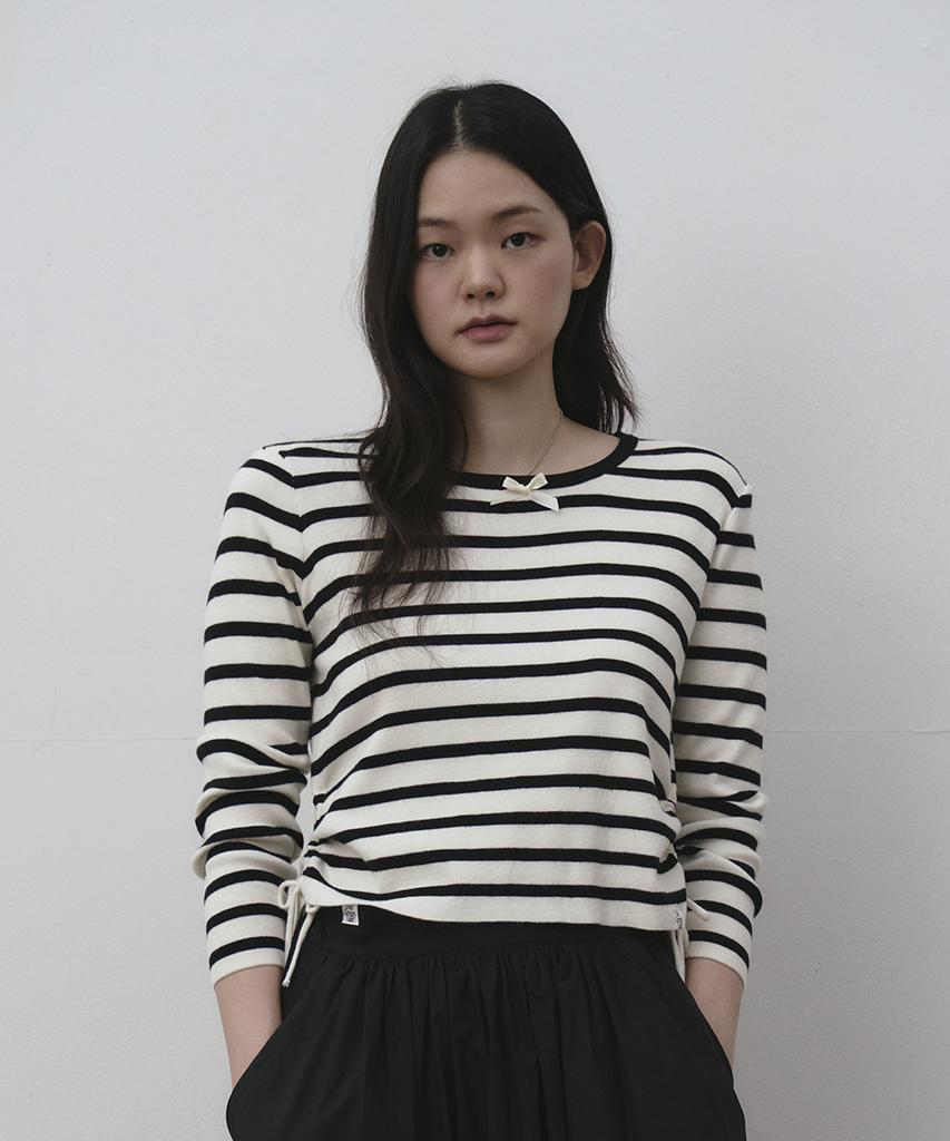 THE GREEN LAB Striped Shirred Knit [White]
