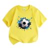Kids Boys Girls 100% Cotton Crew Neck Short Sleeve T-Shirt, Classic Soccer Ball Blue Ink Splash Pattern Casual Soft Breathable Tee for Daily Outdoor S
