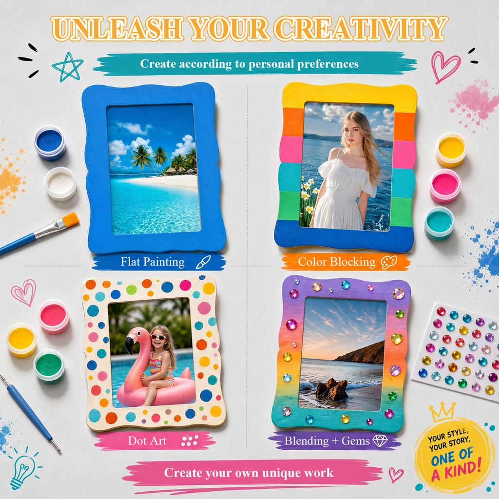 Wooden Picture Frames Crafts Unfinished Photo Frame Ornament Paints DIY Craft Wood Table New Year Decoration Birthday Party Gift