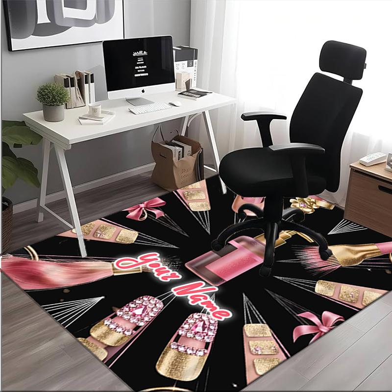 1PC Custom Name Glamorous Nail Art Theme Floor Mat Ideal for Living Room, Game Rooms, Office, Bedroom,Floor Mat Playful Design