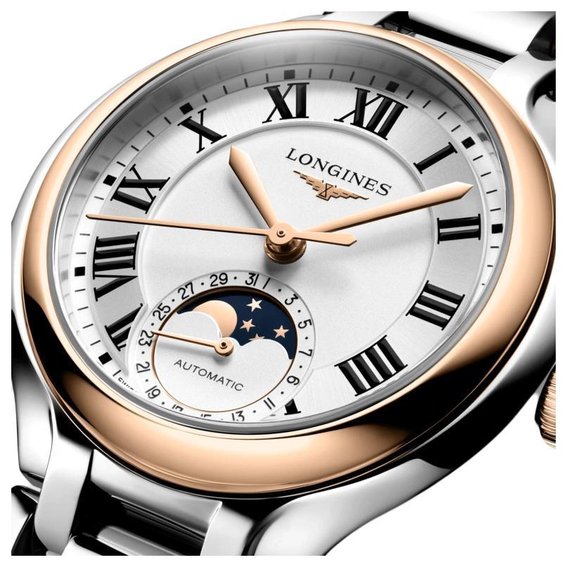 LONGINES Heart Moon Series Automatic Mechanical Movement 30 Meters Waterproof Women's Gold Case 18k 5N Pink Gold Stainless Steel Strap L8.126.5.71.7