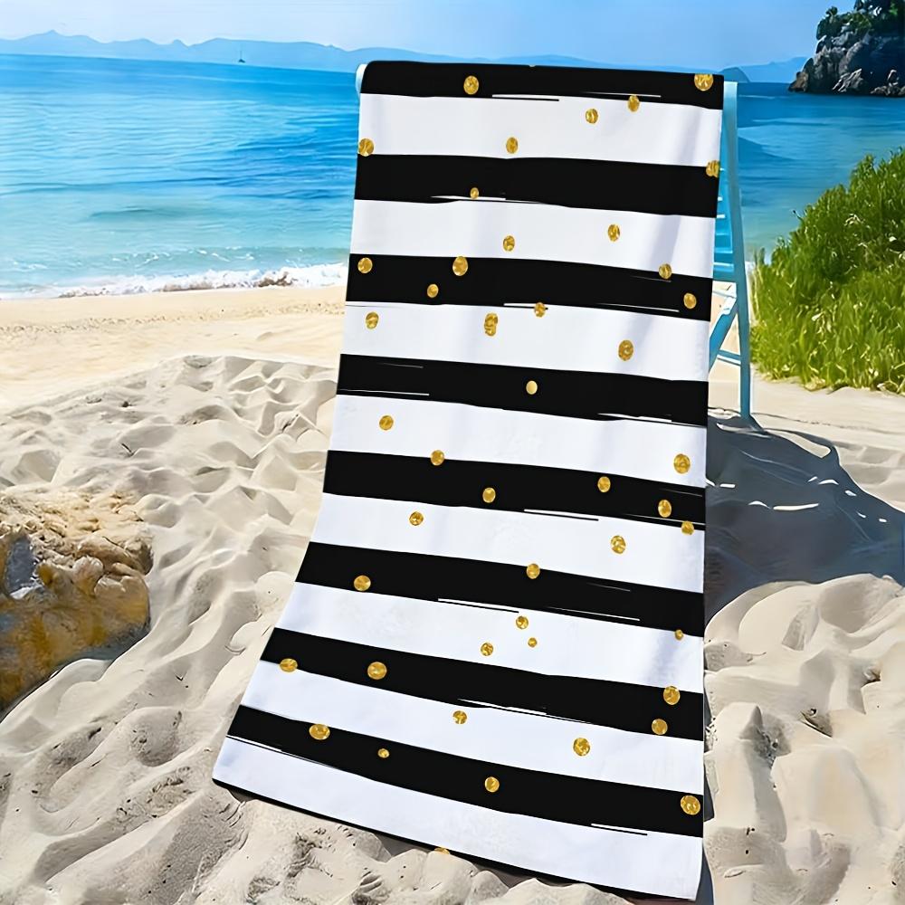 2D Flat - 1pc Black and White Striped with Golden Dots Beach Towel | Soft, Skin-Friendly, Non-Shedding, Easy to Clean, Durable