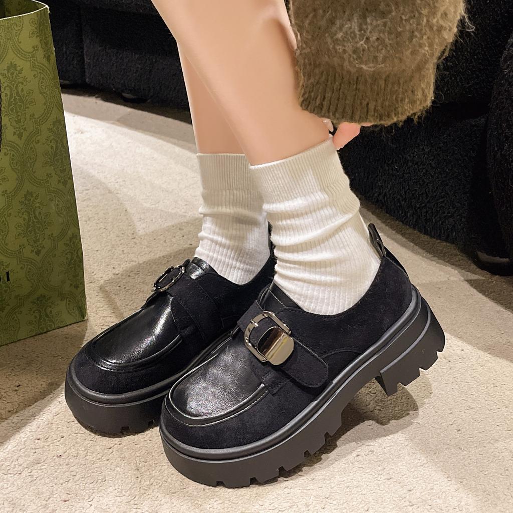 British Style Heightened Platform Small Leather Shoes Women's 2025 Autumn New Versatile Thick-heeled Single Shoes One-pedal Loafers