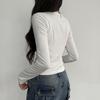 Bandage Folds Square Collar Crop Top Women Fairycore Y2k White T Shirts Basic Knitted Elegant Tees Vintage 2000s Clothing