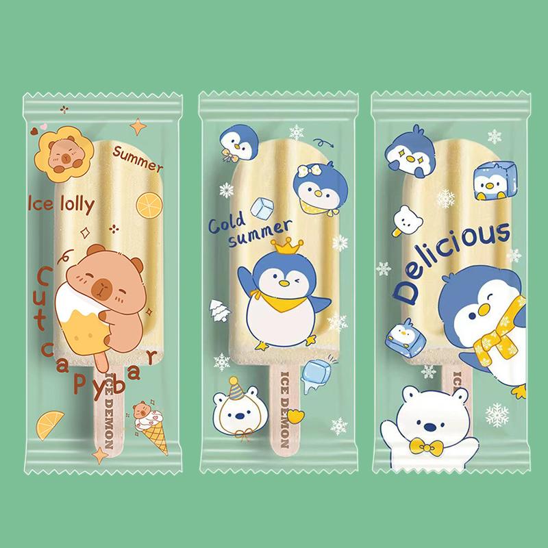 100 шт. Милые мультяшные пищевые пакеты для мороженого Одноразовые пластиковые защитные чехлы для эскимо Пакет для хранения и упаковки Сделай сам