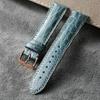 Classic Handmade Alligator Watchband 18 20 22mm Blue Green Genuine Leather Bracelet, Vintage Style, Luxury Leather Strap, Vintage Style