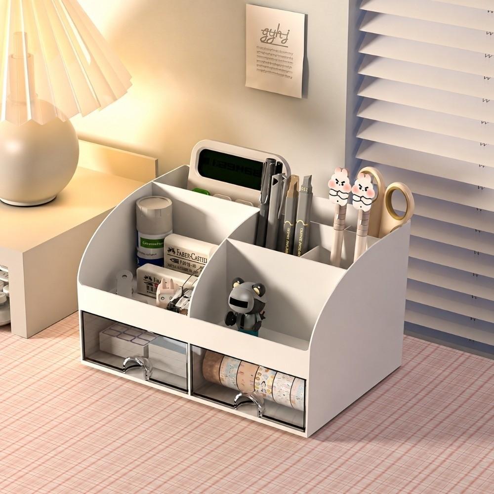 Transparent Drawers Makeup Organizer 2 Drawers Pen Holder Practical Desk Organizer Office