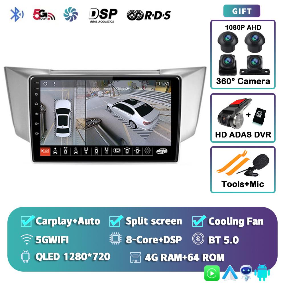 Android 14 Carplay Auto Car Radio For Lexus RX300 RX330 RX350 RX400H 2003-2014 Multimedia Video Player GPS Navigation Stereo DSP