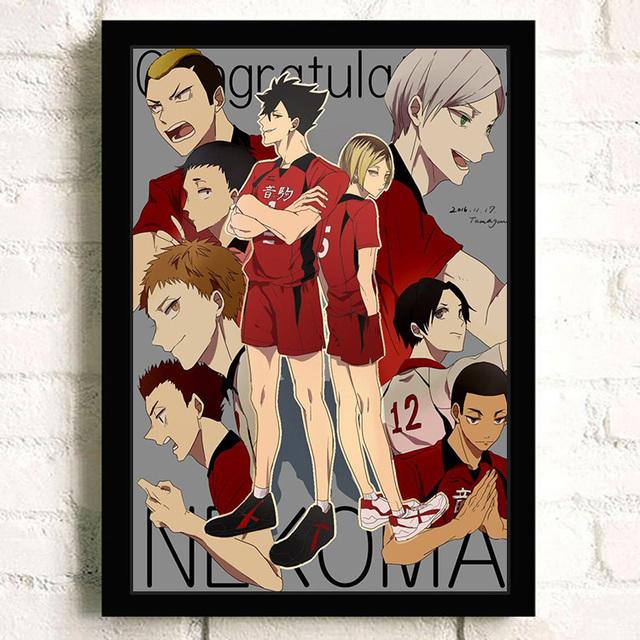 Каркас из цельного дерева, японское аниме Haikyuu! Волейбольная настенная живопись на холсте, плакаты на скандинавскую тему и печатные изображения, современное украшение для гостиной и дома