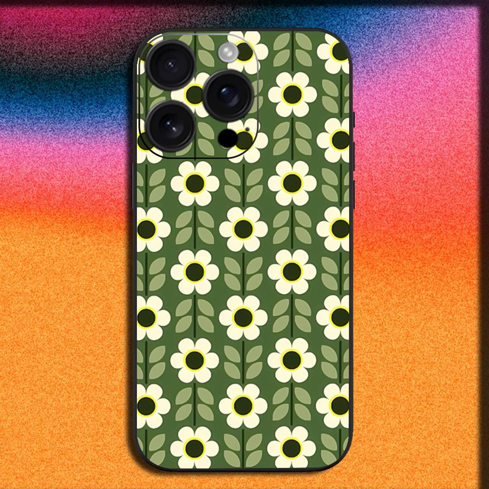 Flower Multi Stem Orla Kiely Folio Phone Case For iPhone 16,15,14,13,12,11,Pro,XS,Max,XR,Plus,SE,Mini Soft Black Cover