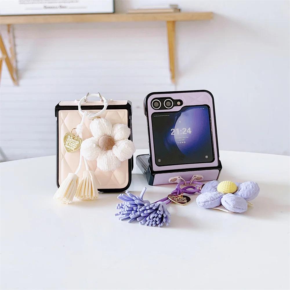 Leather FLower Ring Phone Case for Samsung Galaxy Z Flip 7 6 5 4 3 Flip7 Flip6 Flip5 Flip4 Flip3 5G Shockproof Protection Cover