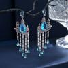 Vintage Court Style Long Fringed Castle Earrings Inlaid With Zircon Fashion Heavy Industry Atmospheric Earrings