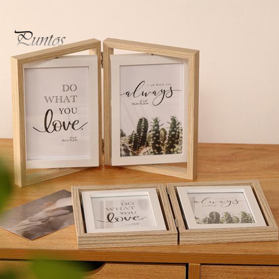 Двойная фоторамка, вертикальная вращающаяся складная фоторамка с оргстеклом, деревенская настольная декоративная фоторамка для домашнего офиса