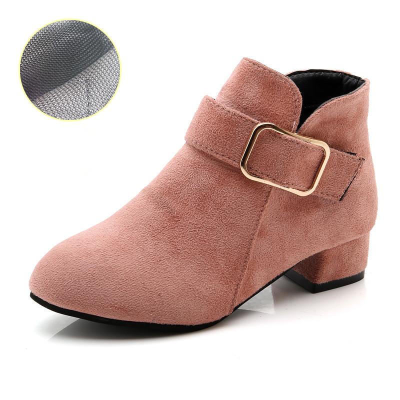 Girls Tide Boots Shoes Spring Autumn Flock Leather Children Boots Fashion Kids Boots Warm Winter Boots Botas High Heels Buckle