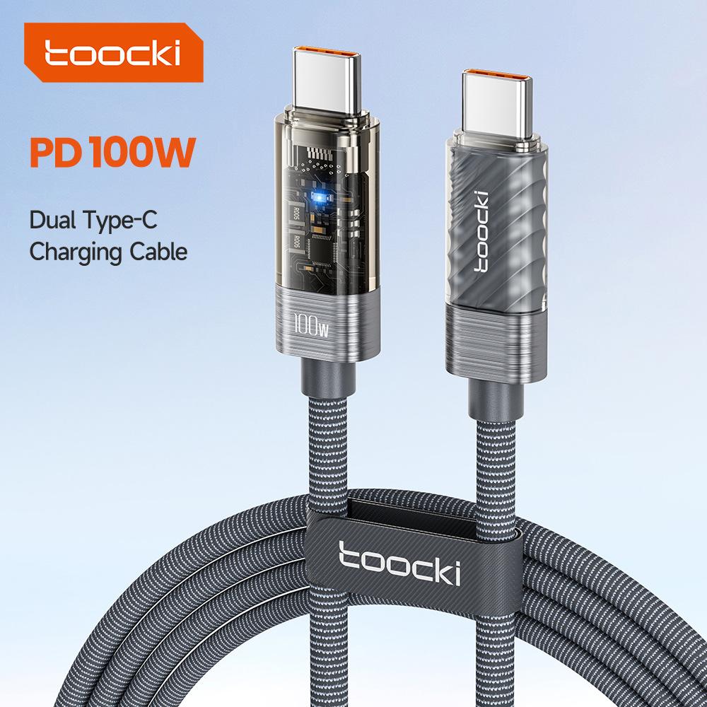 Toocki PD 100 Вт Автоматическое отключение USB-кабель 5A Быстрая зарядка Прозрачный Type C на Type C Кабель для iPhone 15 16 17 Xiaomi Samsung S23