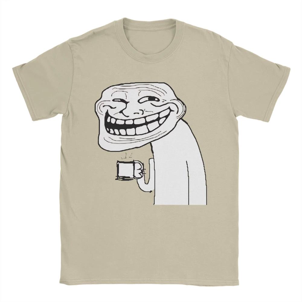 Футболка с мемом Trollface и кофе для мужчин и женщин, повседневная, из чистого хлопка, с круглым вырезом, коротким рукавом, с принтом, мужские футболки, классические топы
