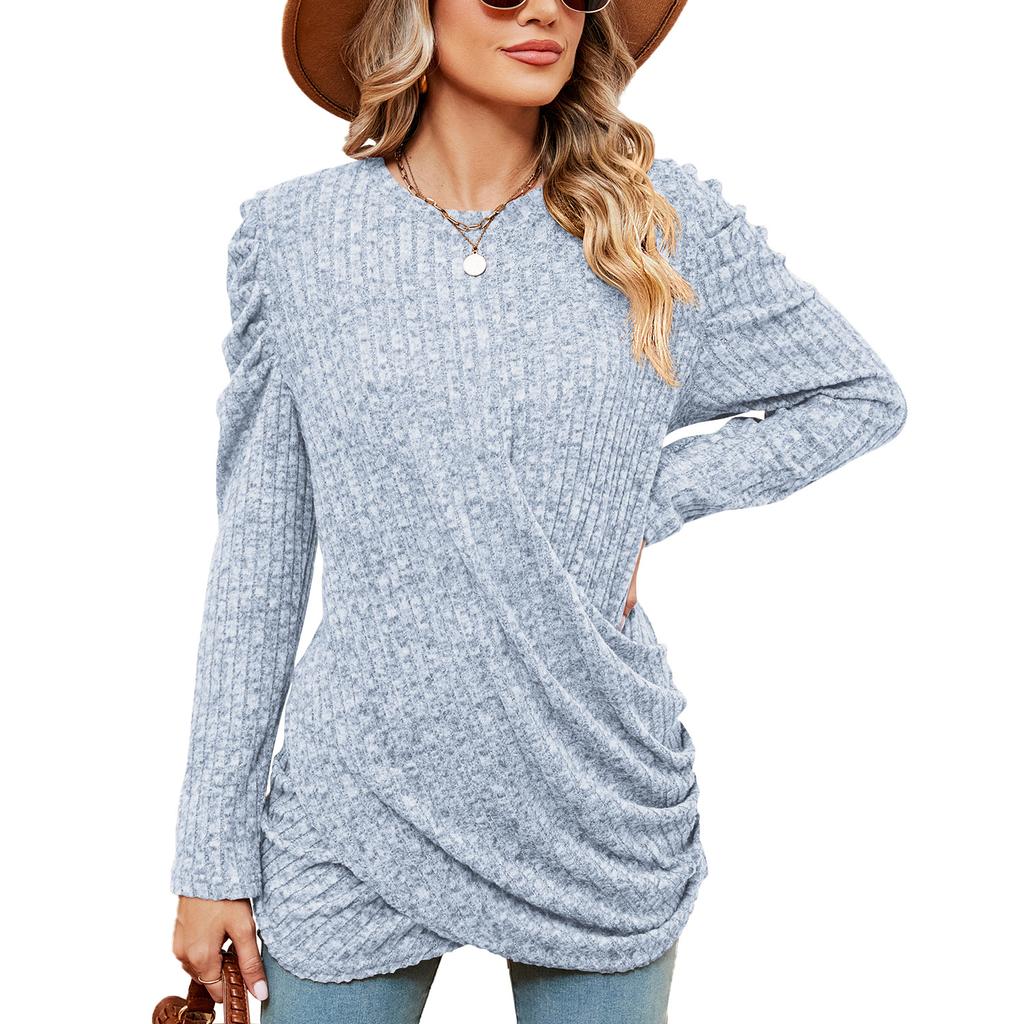 JKAASHDK Women's Fashion Casual Solid Color Print Autumn Winter Long Sleeve O-Neck Pullovers Blouses & Shirts