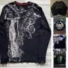 Affliction Футболка с длинным рукавом Модная футболка оверсайз с круглым вырезом Мужская с принтом крыльев Повседневные готические топы Уличная одежда
