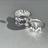 Purple Crystal Irregular Heart Ring for Women Korean Fashion Luxury Zircon Open Adjustable Y2K Style Exquisite Jewelry Accessory