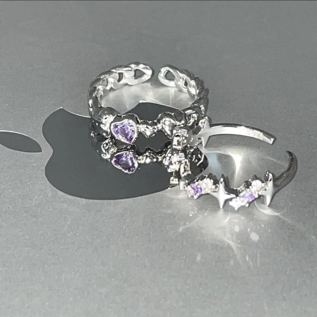 Purple Crystal Irregular Heart Ring for Women Korean Fashion Luxury Zircon Open Adjustable Y2K Style Exquisite Jewelry Accessory