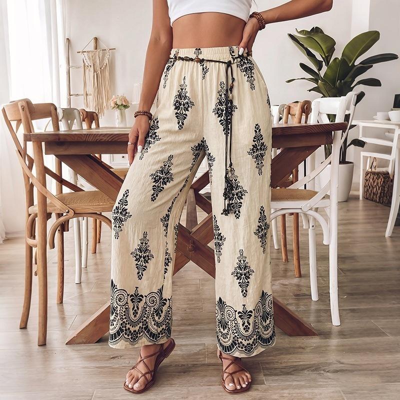 Women High Waist Printed Wide Leg Loose Casual Long Commute Pants