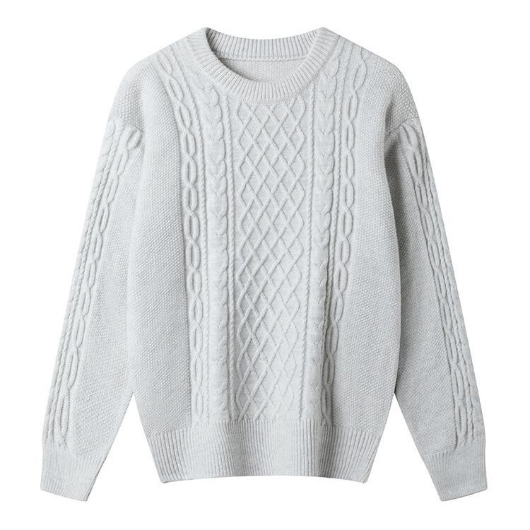 Autumn And Winter Twist Sweater Versatile Light Mature Style Solid Color Knitted Sweater Round Neck Pullover Lazy Loose Women'S Clothing