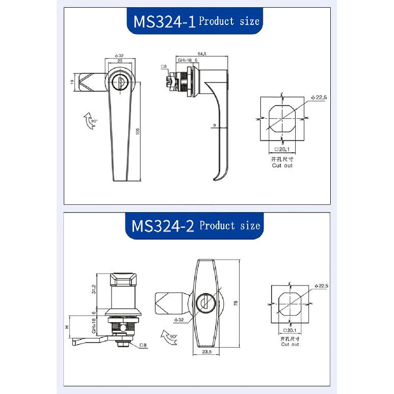 MS324 Industrial Cabinet Door Handle Lock Zinc Alloy Chassis Cabinet Door Lock Distribution Box Switch Cabinet Door Lock