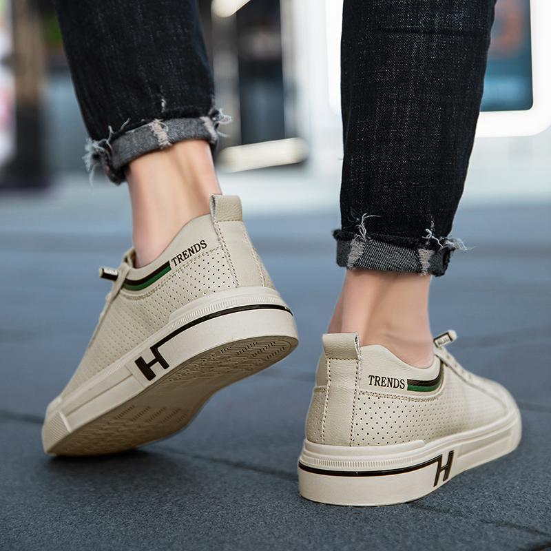 Модные кожаные классические скейт-кеды для мужчин 2024 года, новые простые повседневные туфли для мужчин, кроссовки со шнуровкой для мужчин, модные мужские прогулочные туфли с вырезами