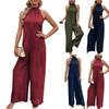 Women's Casual Loose Solid Color  Hanging Neck Sleeveless Straight Leg Jumpsuit Pants
