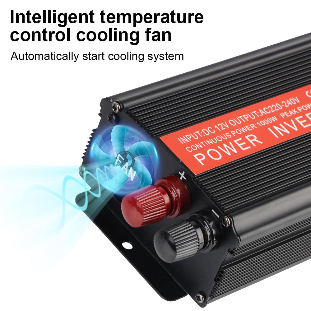 Универсальная розетка с USB-преобразователем напряжения в автомобиле, инвертор с модифицированной синусоидой и интеллектуальным вентилятором, трансформатор 12 В - 220 В, 1000 Вт, портативный