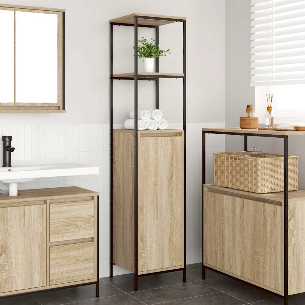 Bathroom Cabinet with Shelves Sonoma Oak Finish 36 x 35 x 165 cm