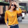 Spring and Autumn Women's Blouse Cotton Loose Solid Color Round Neck Long Sleeve Top