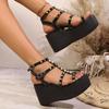 Fashion 2025 New Platform High Heels Sandals Women Designer Open Toe Studded Solid Color Wedges Sexy Runway Party Summer Shoes