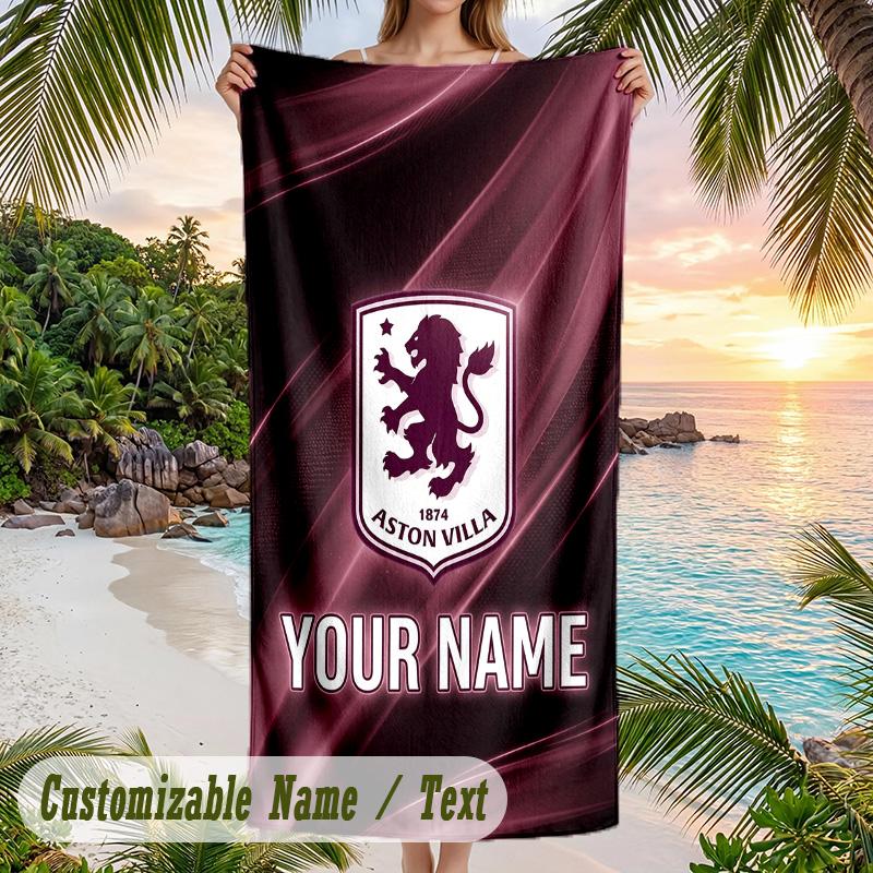 Beach Towel Aston Villa Print Custom Name Text Soft Towel for Swimming Pool