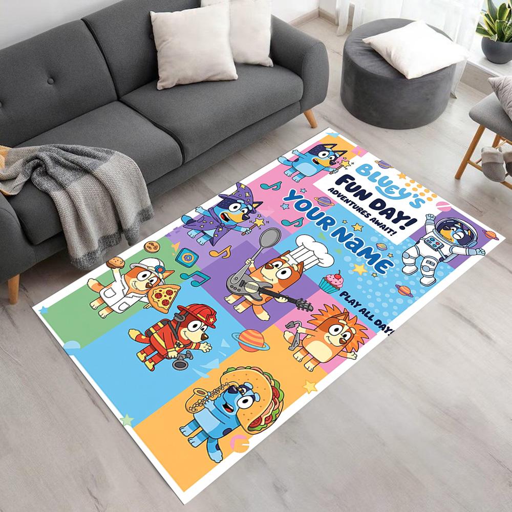Bluey Customize Text Floor Mat Suitable for Dining Room Study room Game Room Decorate room Antislip Carpet Office home decor Gift for Festivals