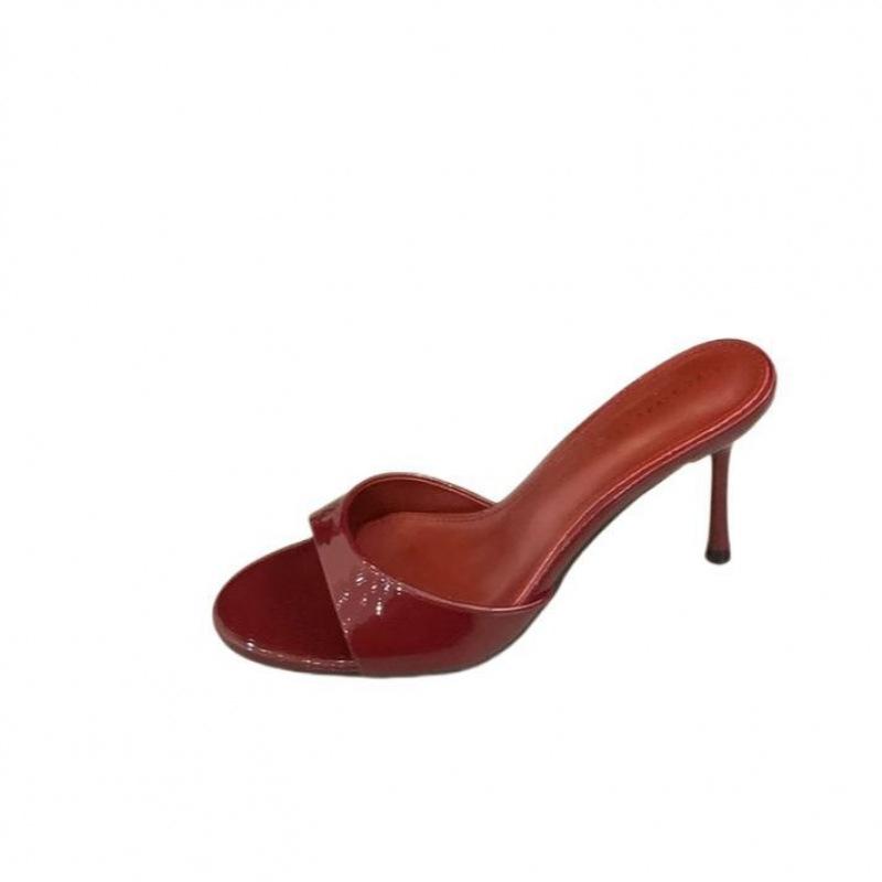 Туфли на высоком каблуке с круглым носком, простые, лето 2025, новые, с острым носком, с открытым носком, на шпильке, шлепанцы на одной перемычке, модные, универсальные сандалии