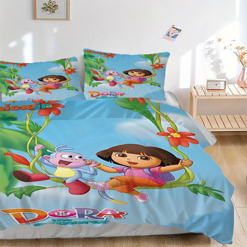 Dora Adventure Print 3Pcs Bedding Setduvet Cover With 2 Bedropillowcase Home Birthday Gift