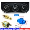 3 IN 1 Triple Gauge Kit 12V 52mm VOLT+Water Temp Meter+Oil Pressure Gauge+Sensor Temperature Radiator Hose Adapter 26MM-40MM
