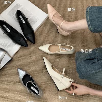 Маленький 6~ увеличенный клиновидный каблук черные остроносые туфли-лодочки женские весенние новые французский темперамент для работы Мэри Джейн