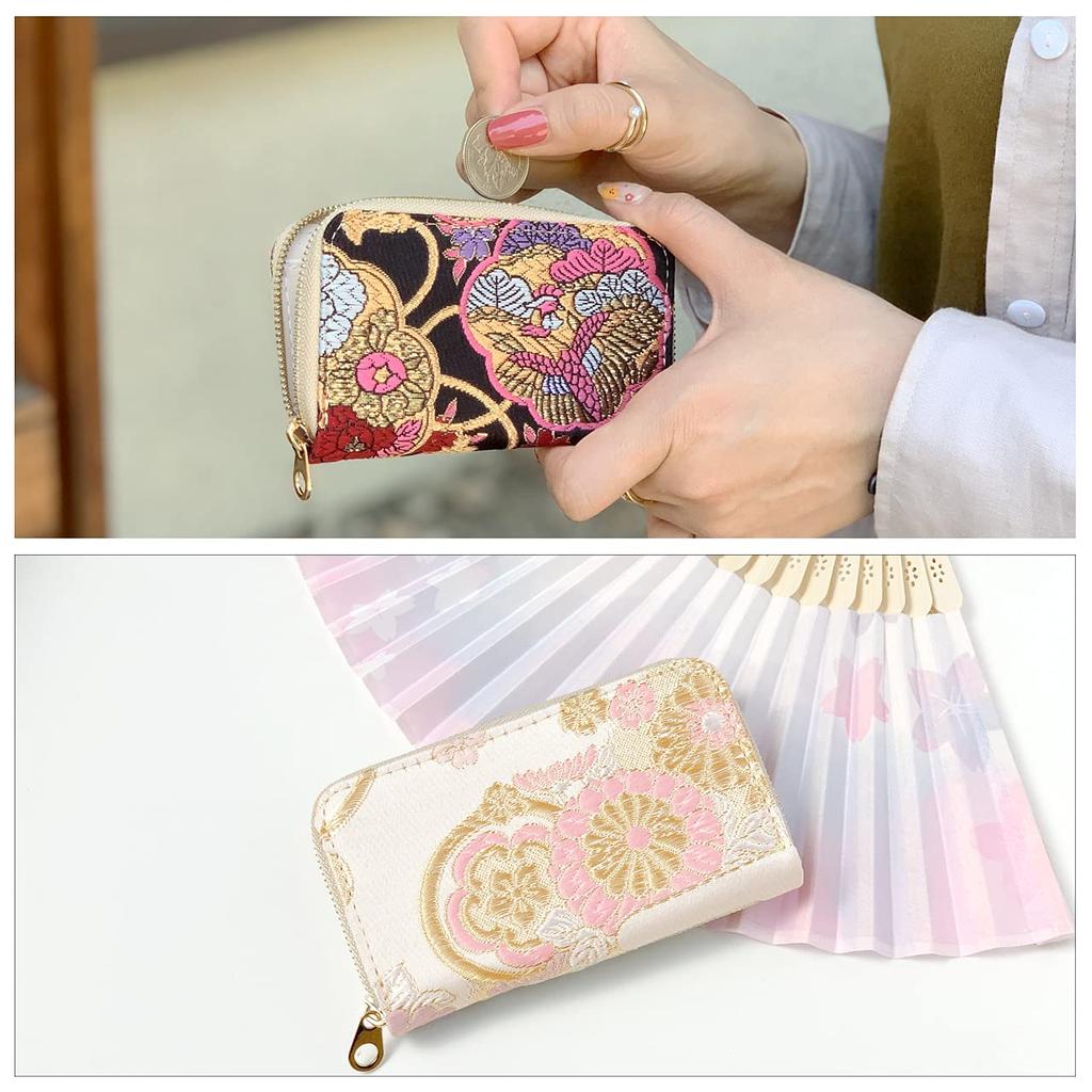Круглый чехол для монет на молнии, маленький кошелек, кошелек для монет, компактный кимоно, великолепный женский Nishijin Ori Takamisha Hinatsubaki