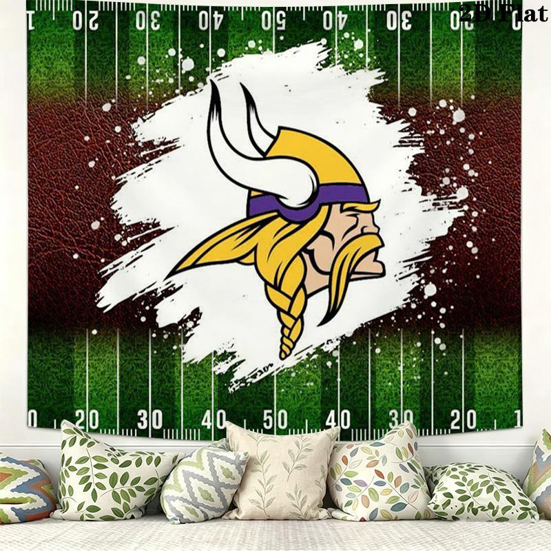 Minnesota Vikings Logo Wall Tapestry Aesthetic Wall Hanging Printed Fabric Blanket Decorative Tapestries for Bedroom Living Room Home Decor