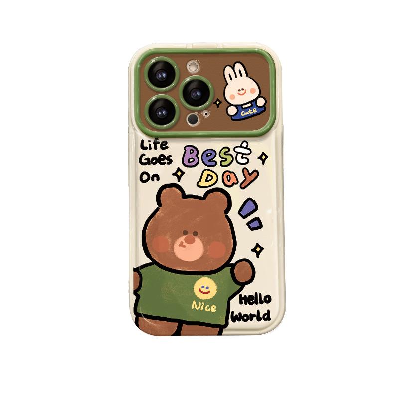 Подходит для Apple 15promax Чехол для мобильного телефона iPhone14/13 Coffee Bear Lanyard12 Большое окно Flip Mirror X